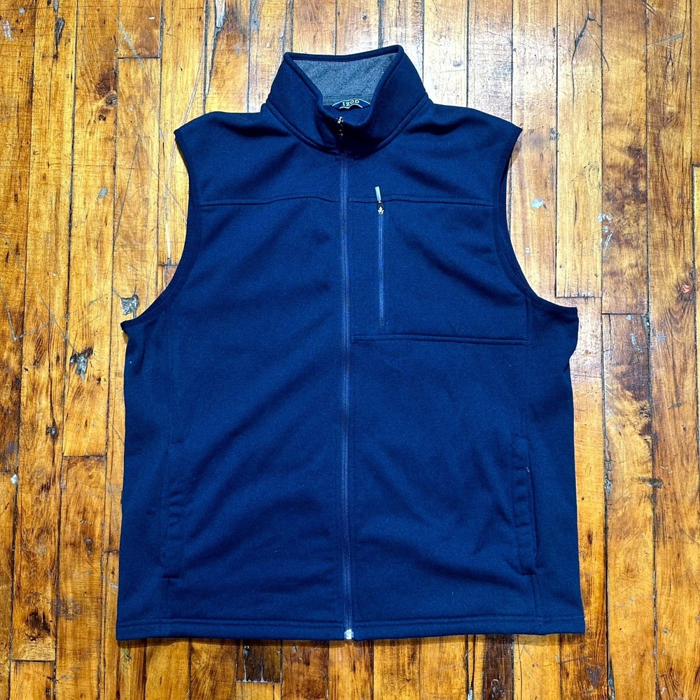 IZOD Sweater Vest Men's Large Navy Blue Fleece Sleeveless Full Zip Performance - Picture 1 of 7